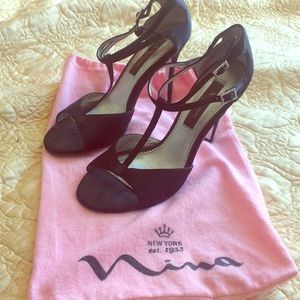 Nina Black Satin Heels